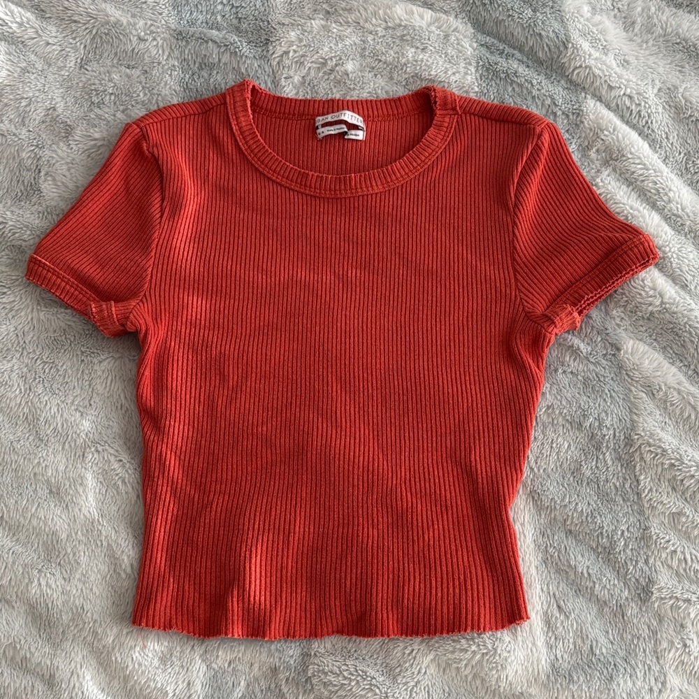 Urban Outfitters Orange Ribbed Short Sleeve Tee